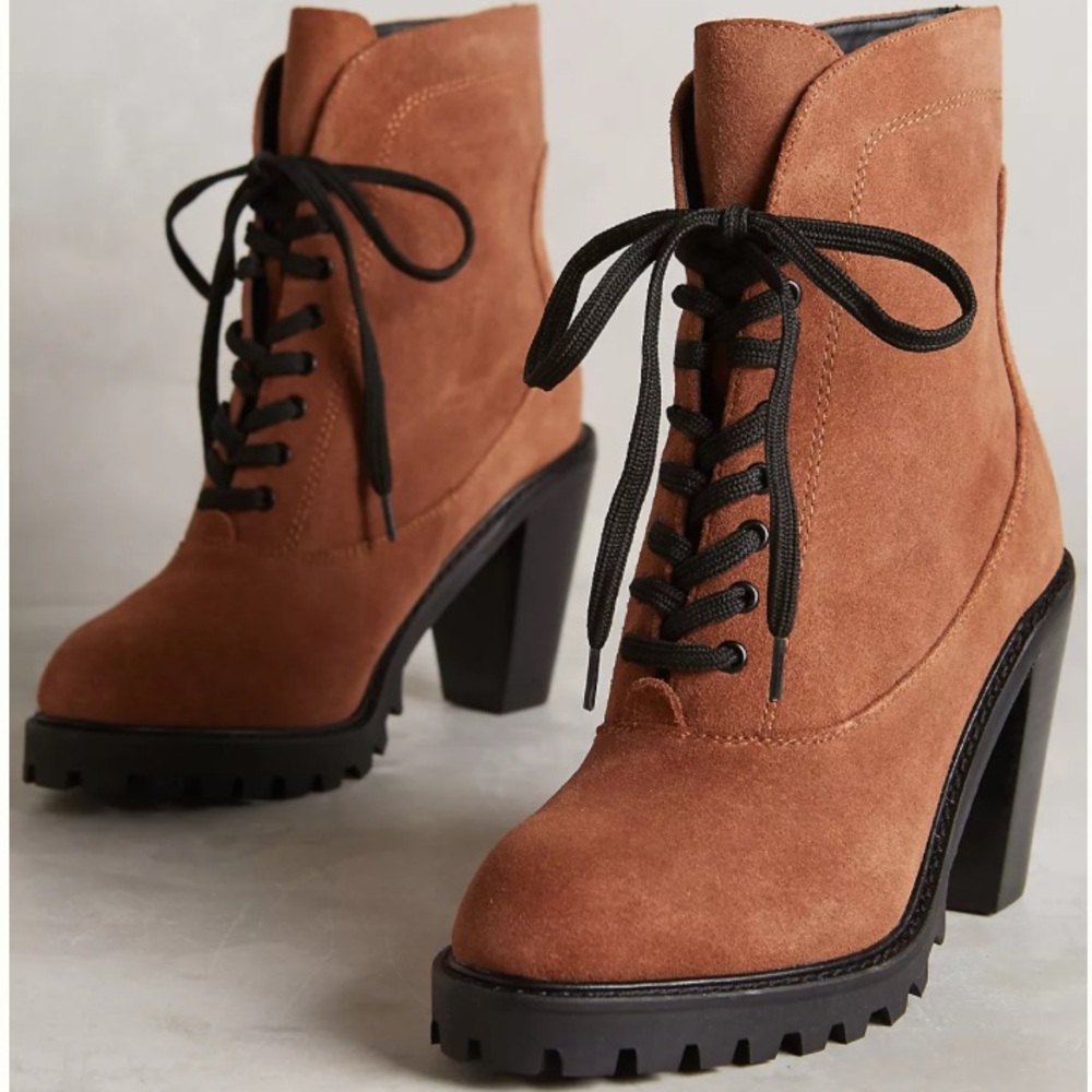Kelsi Dagger Brooklyn Berlin Brown Suede Lace-Up Platform Heel Combat Boot 6.5